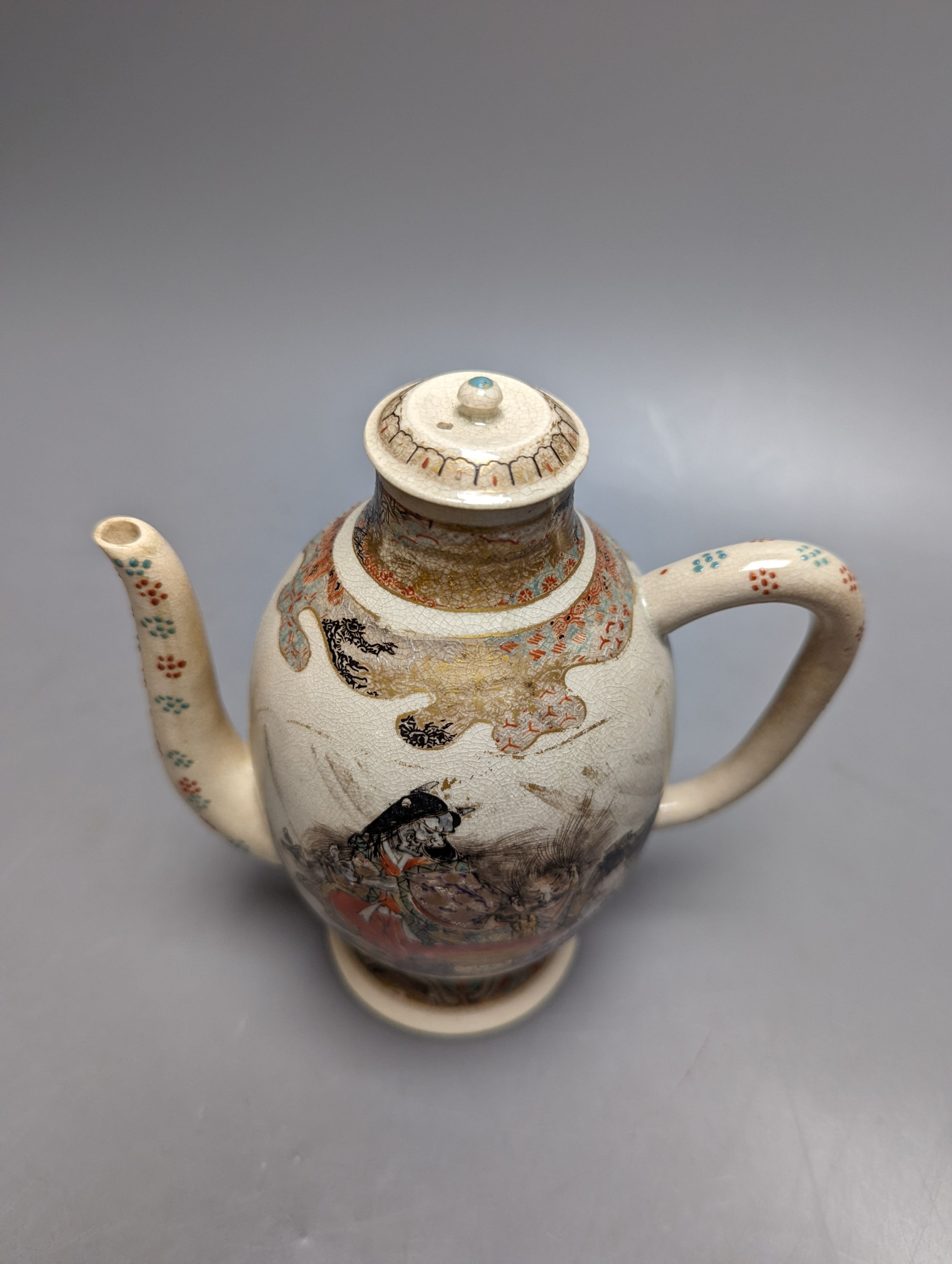 Two Japanese Meiji Satsuma wine pots 16cm